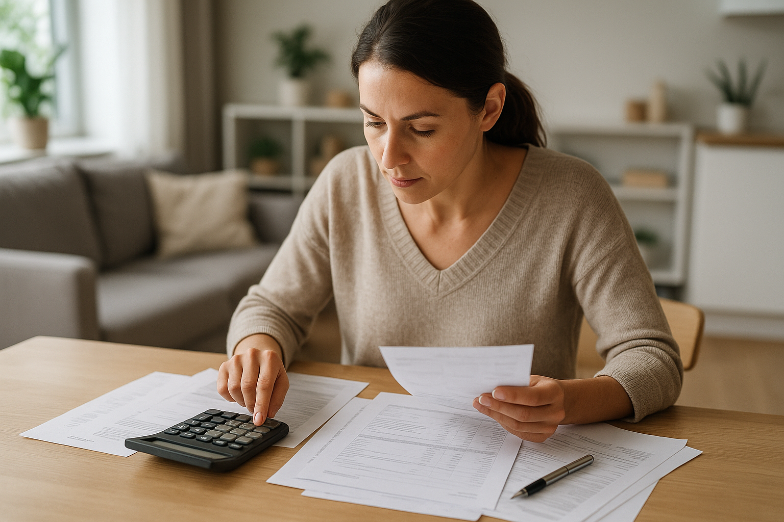 Donna che pianifica il budget e valuta strumenti di protezione economica