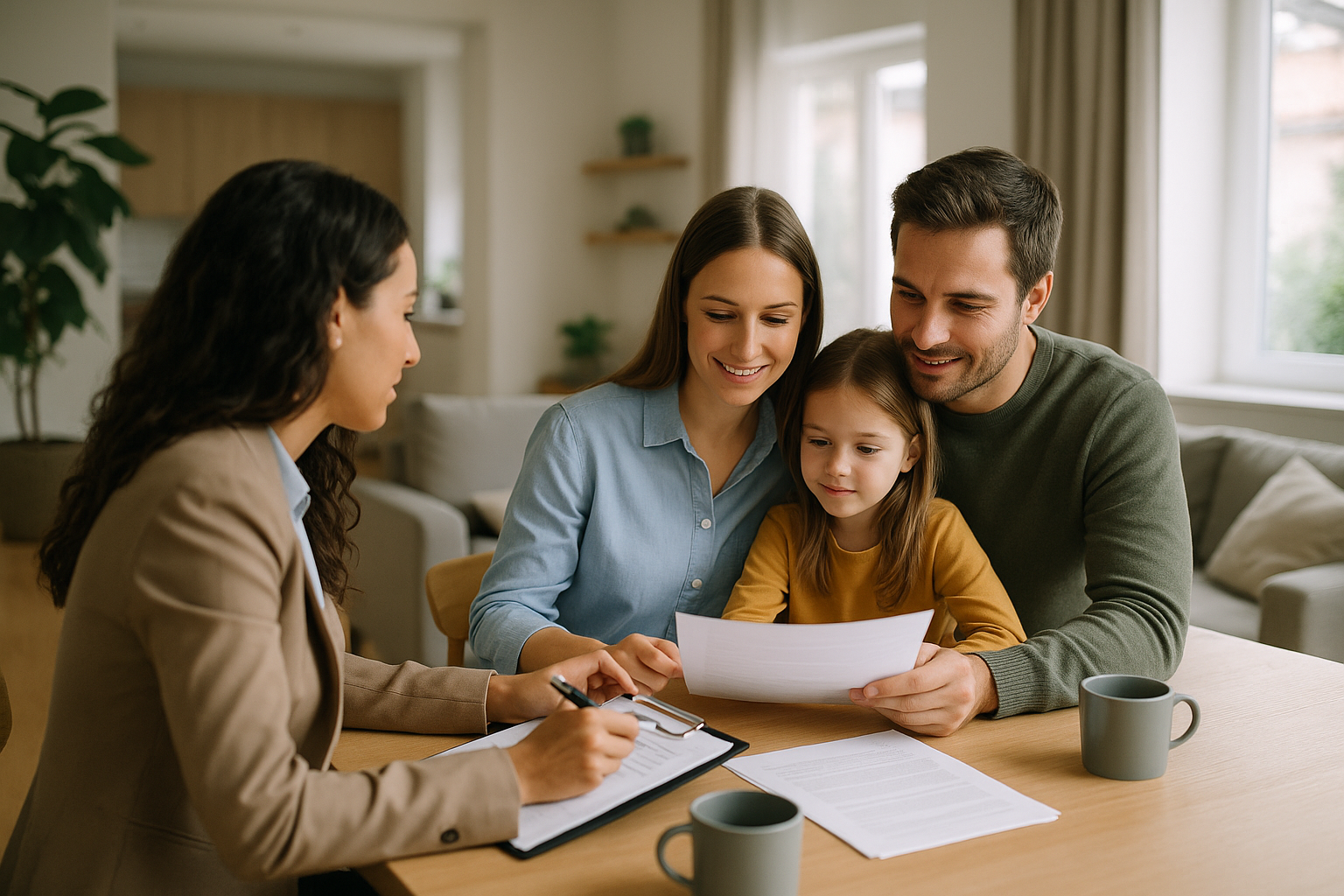 Famiglia che organizza documenti per la protezione e la sicurezza domestica