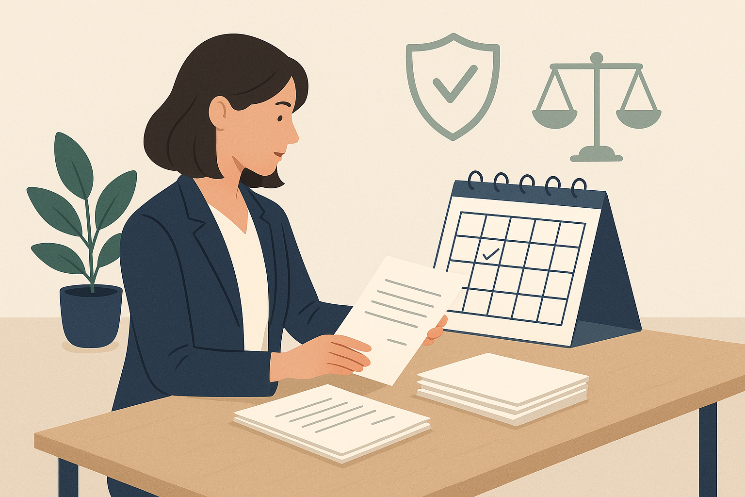 Donna che pianifica la gestione del rischio con documenti e calendario